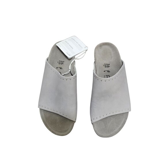 NWT Papillio By Birkenstock Women's Gray Leather Studded Wedge Slide Sandals Siz - Picture 1 of 10